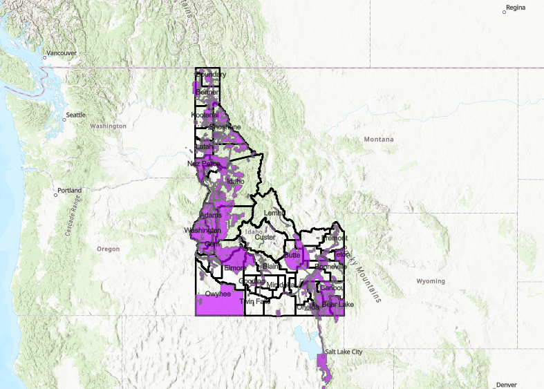 Image depicts the current available lidar coverage for the state of Idaho.